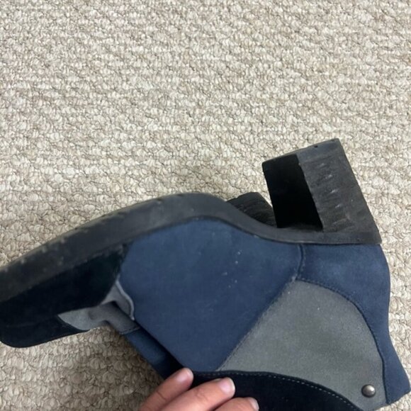 Earth Malta Suede Leather Chunky Heeled Ankle Boot, Black Blue Boho Patchwork - Picture 10 of 11